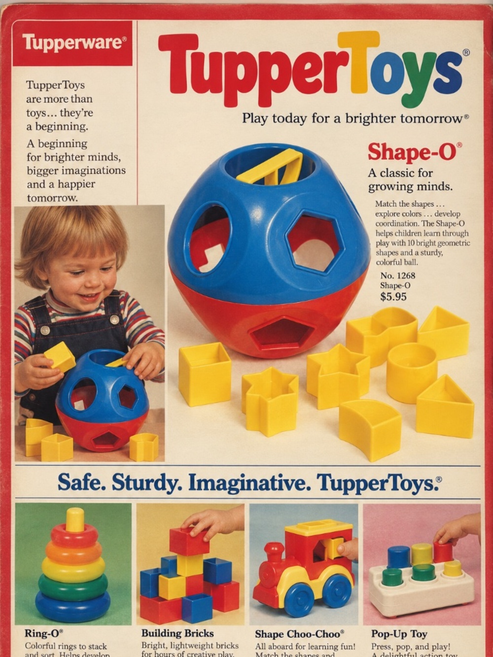 1970's TupperToys Tupperware Shape-O Toy Sorter Red Blue w/ Yellow  all 10 Piece